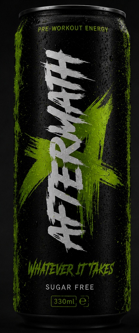 AFTERMATH Whatever It Takes can, front view with green artwork